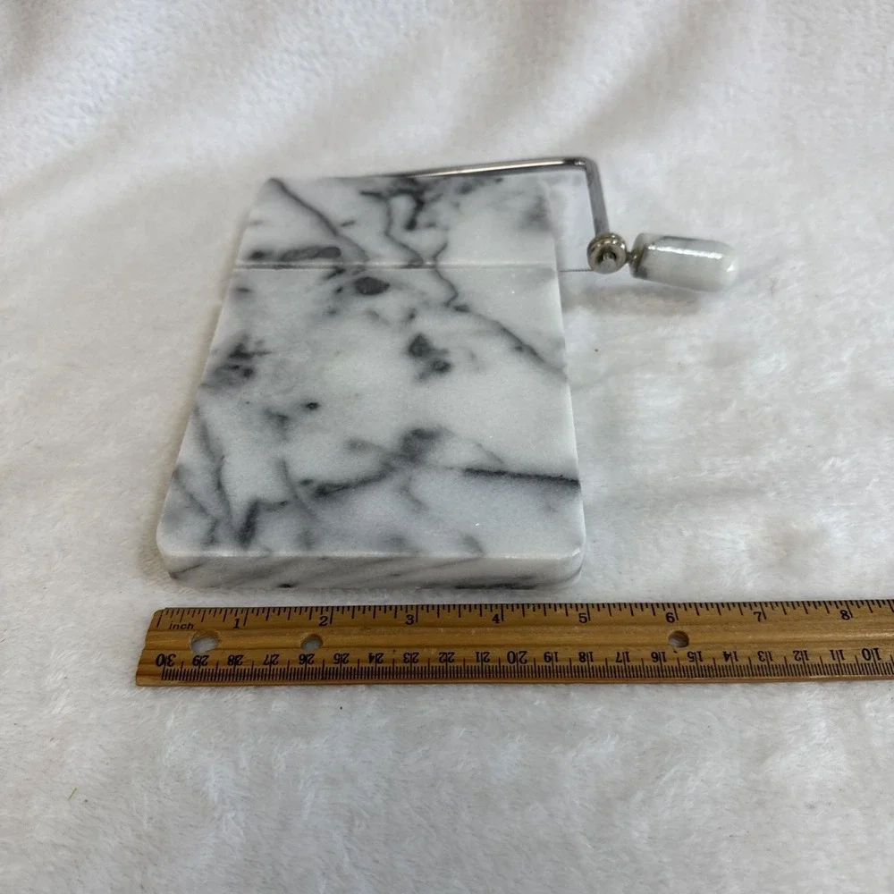 White Marble Cheese Slicer‎ Board with Stainless Steel Wire Cutter 8x5 Inch